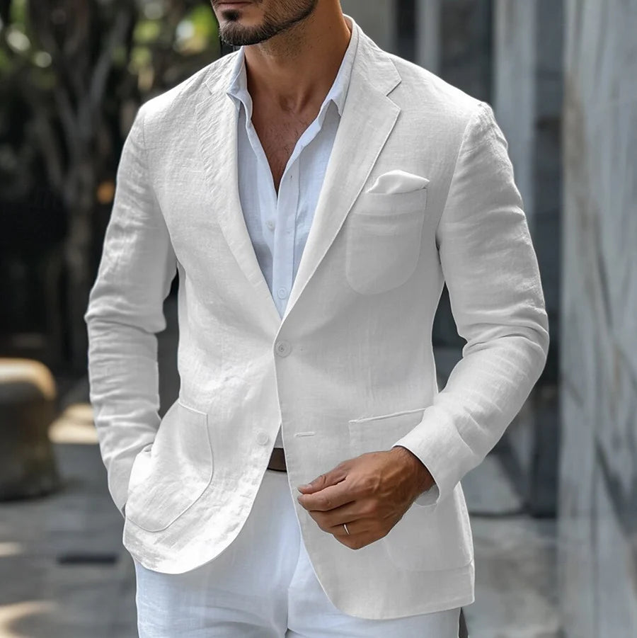 Mannen | Linnen blazer met knoopsluiting en kraag