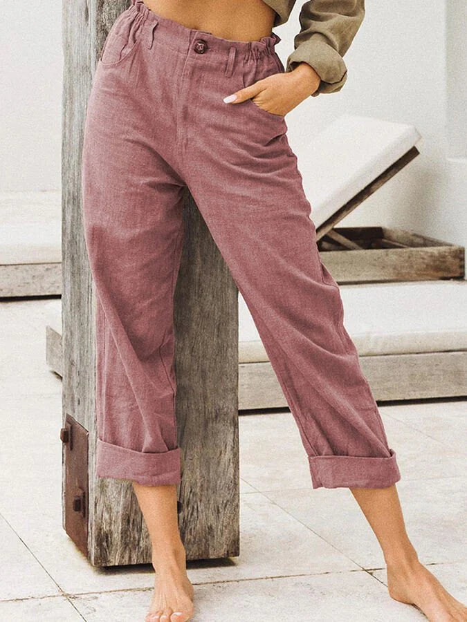 Vrouwen | Losvallende linnen broek met elastische taille