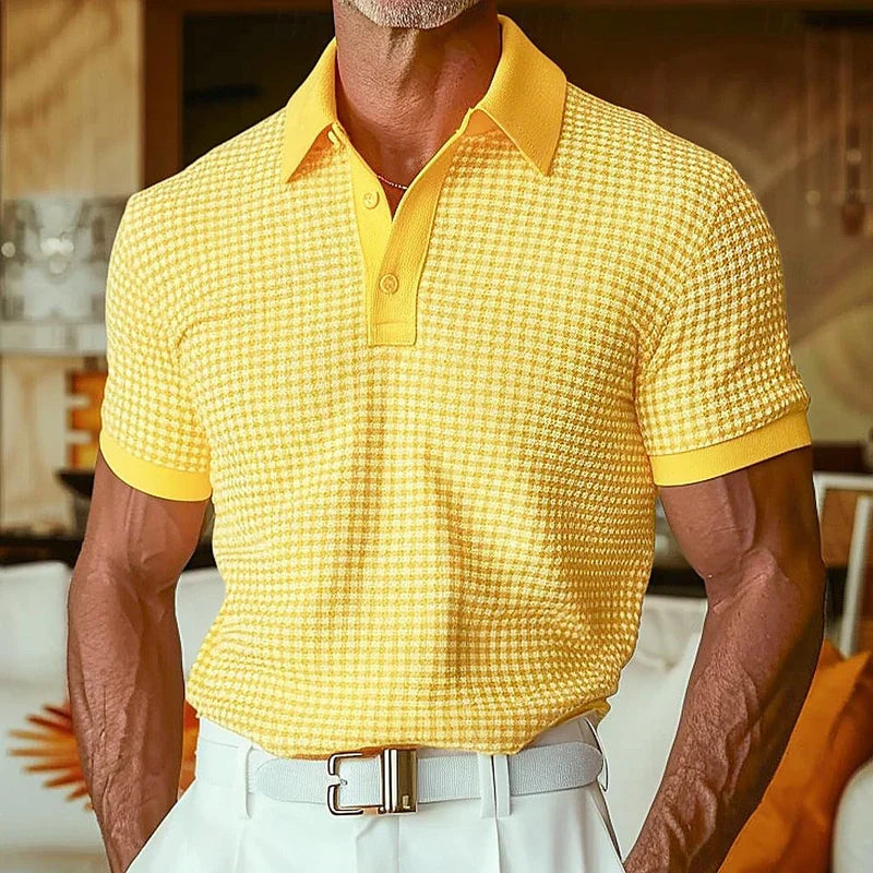 Mannen | Poloshirt met subtiele structuur en knoopsluiting