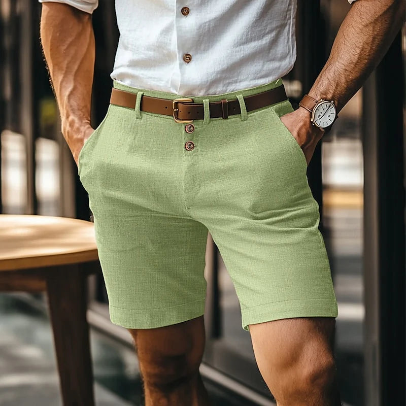 Mannen | Zomershort van linnen met knoopsluiting en lusdetails