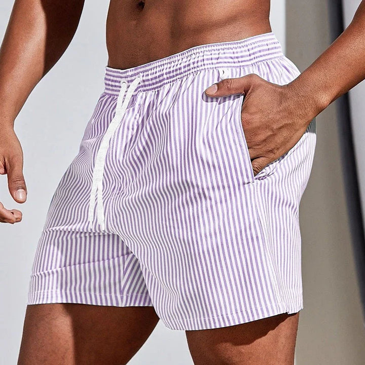 Mannen | Zwemshort met verticale strepen en trekkoord in de taille