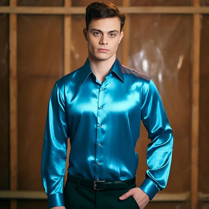 Mannen | Shirt met glanzende afwerking en lange mouwen