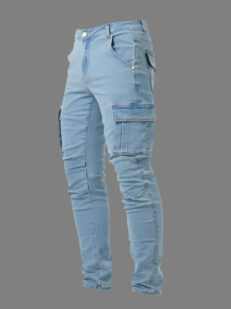 Mannen | Strakke cargojeans met nette afwerking en zijzakken