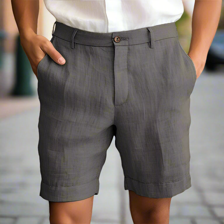 Mannen | Linnen short met knoopsluiting en praktische zakken