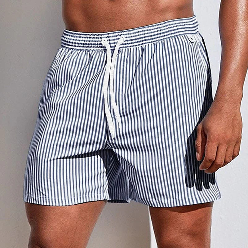 Mannen | Zwemshort met verticale strepen en trekkoord in de taille