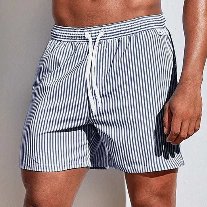 Mannen | Zwemshort met verticale strepen en trekkoord in de taille