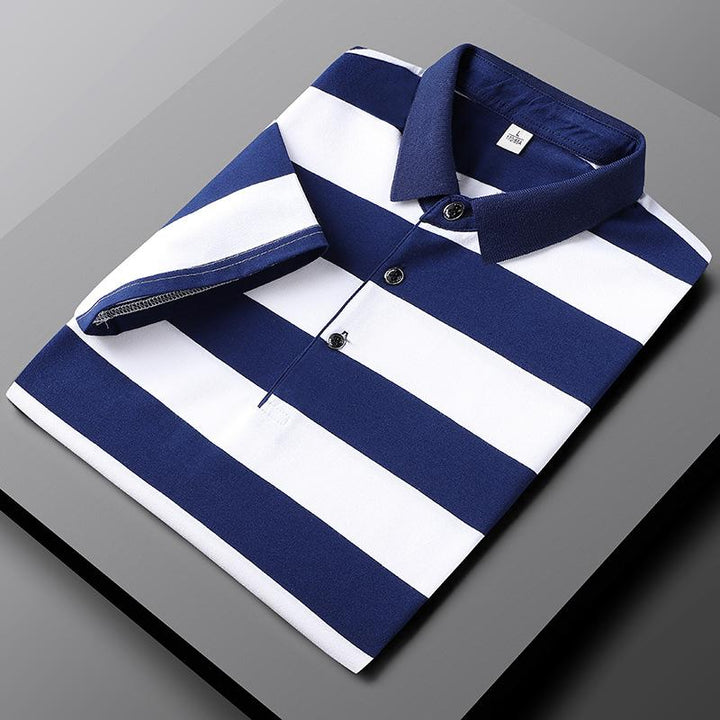 Mannen | Gestreept poloshirt met klassieke kraag en knoopsluiting
