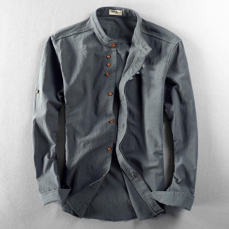 Mannen | Ongedwongen linnen shirt met korte mouwen en open kraag