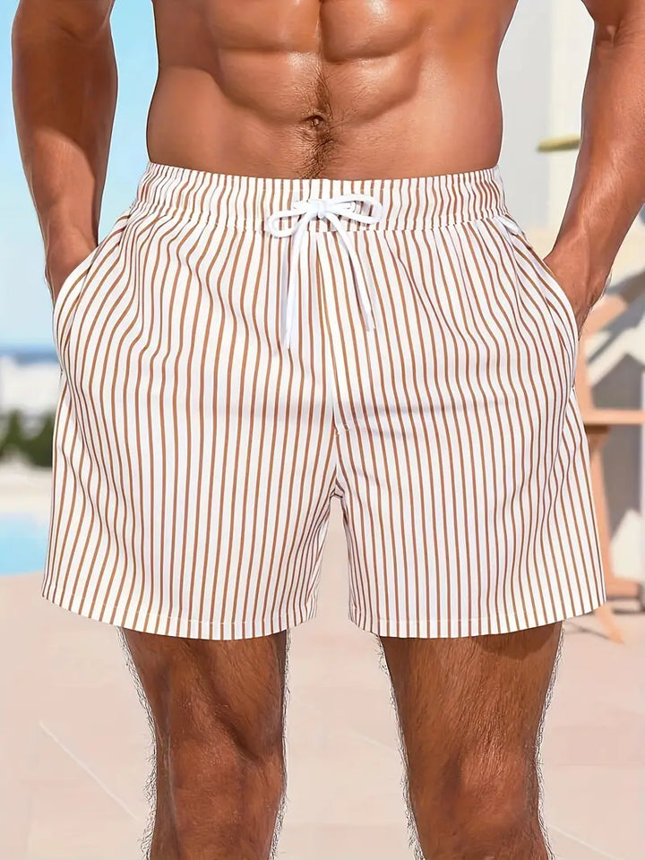 Mannen | Gestreepte zwemshort met elastische tailleband en trekkoord