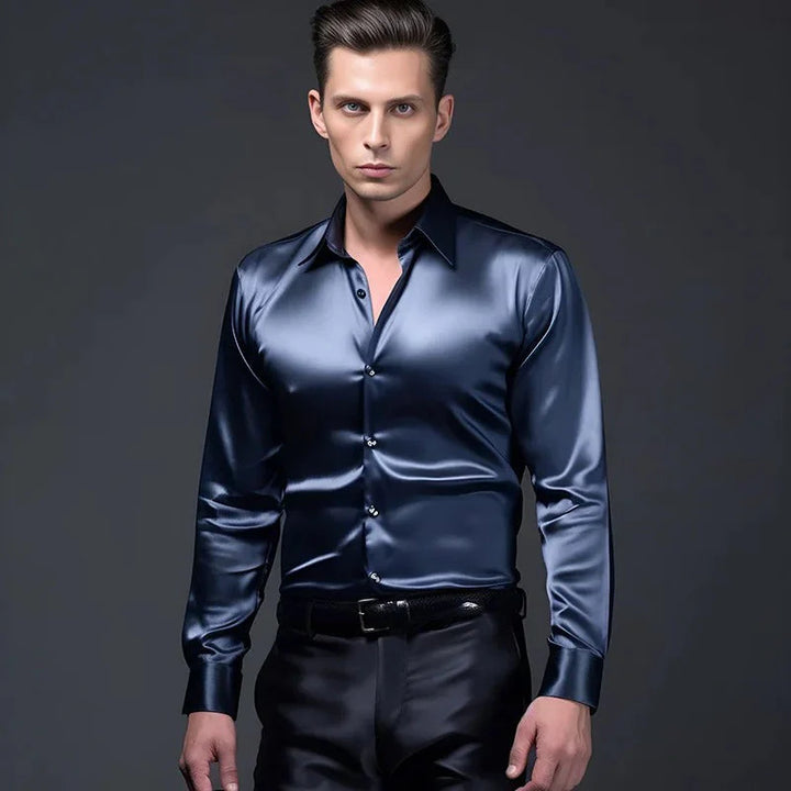Mannen | Shirt met glanzende afwerking en lange mouwen