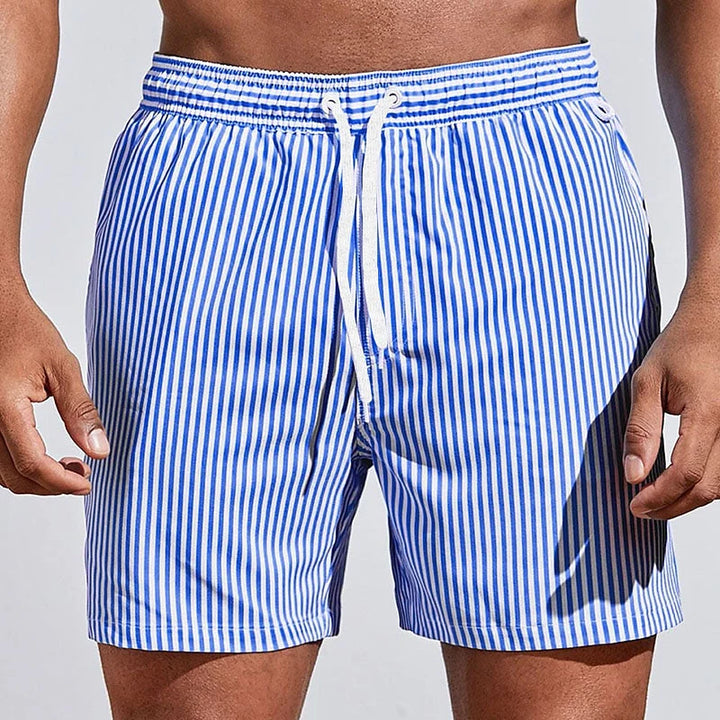 Mannen | Zwemshort met verticale strepen en trekkoord in de taille