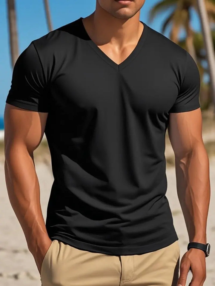 Mannen | V-hals shirt met korte mouw en strakke afwerking