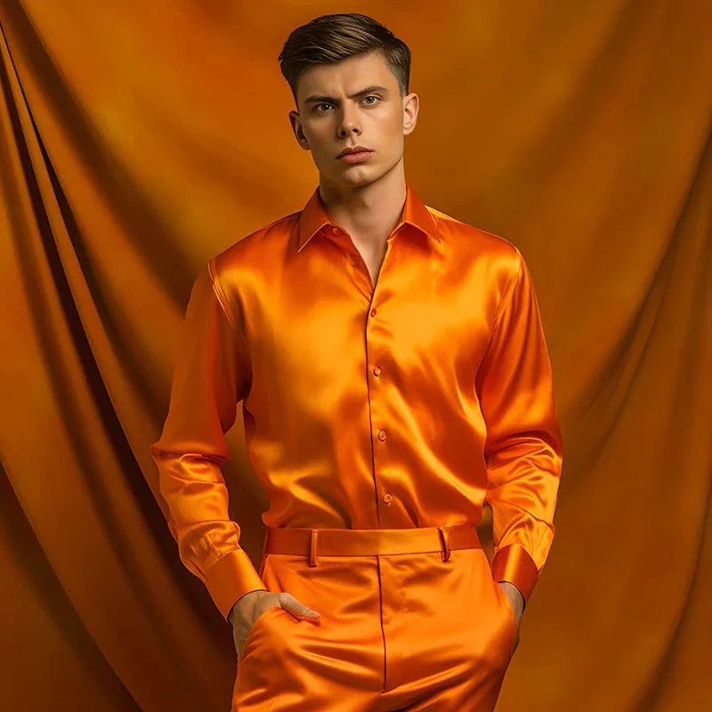 Mannen | Shirt met glanzende afwerking en lange mouwen