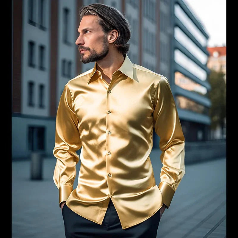 Mannen | Shirt met glanzende afwerking en lange mouwen