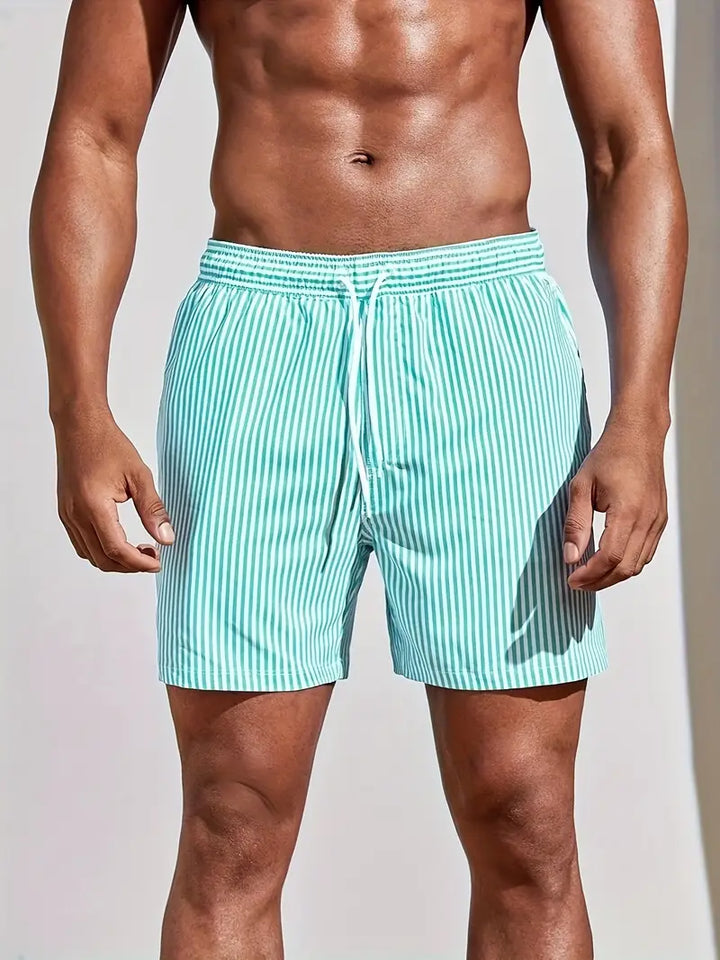 Mannen | Gestreepte zwemshort met elastische tailleband en trekkoord