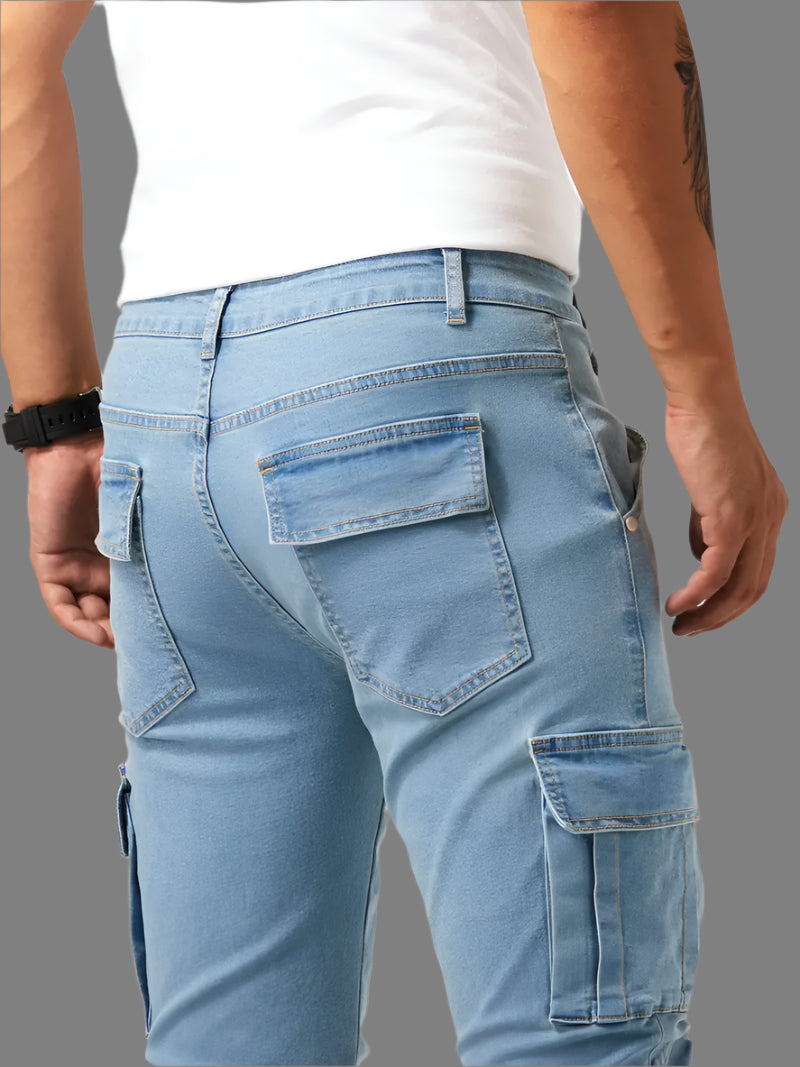 Mannen | Strakke cargojeans met nette afwerking en zijzakken
