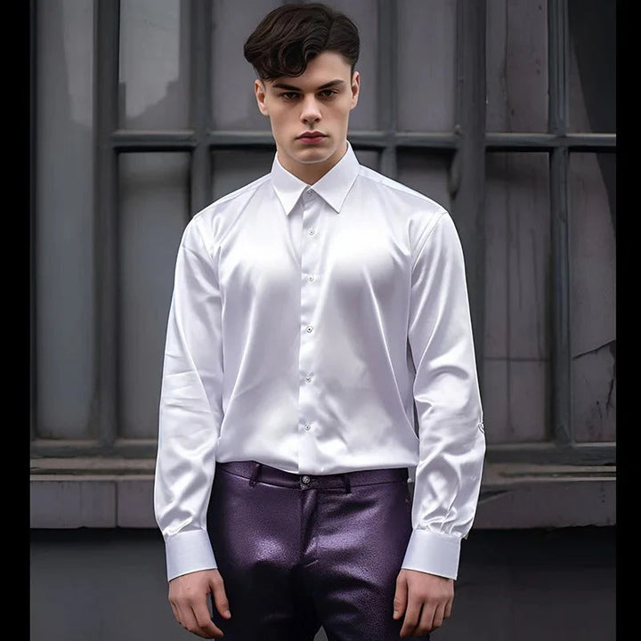 Mannen | Shirt met glanzende afwerking en lange mouwen
