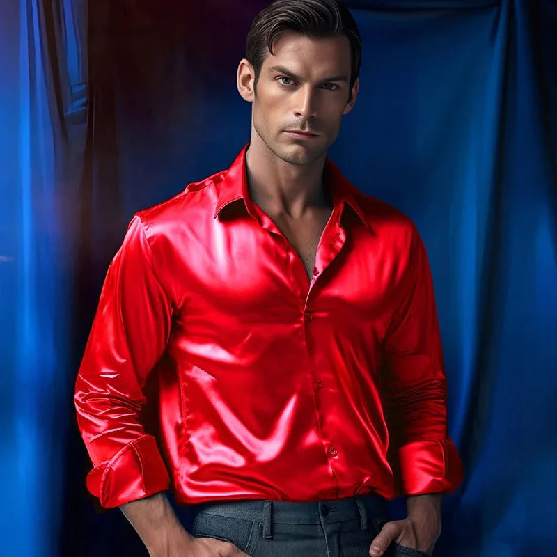 Mannen | Shirt met glanzende afwerking en lange mouwen