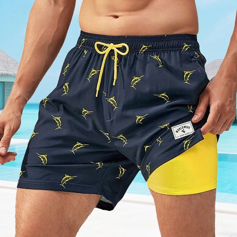 Mannen | Zwemshort met tropische print en zijsplitzoom