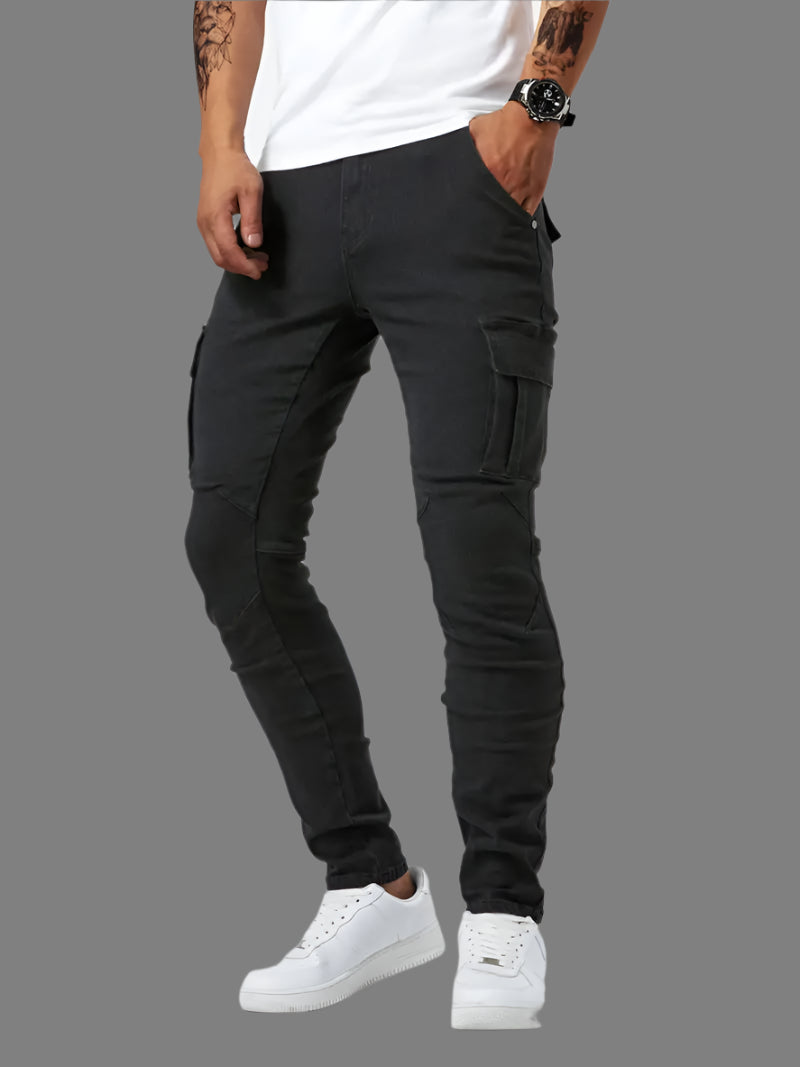 Mannen | Strakke cargojeans met nette afwerking en zijzakken