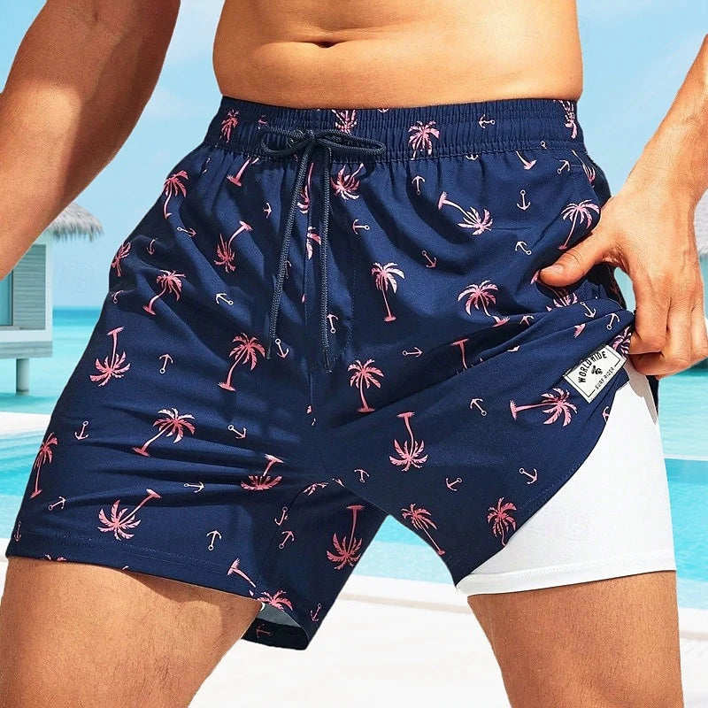 Mannen | Zwemshort met tropische print en zijsplitzoom