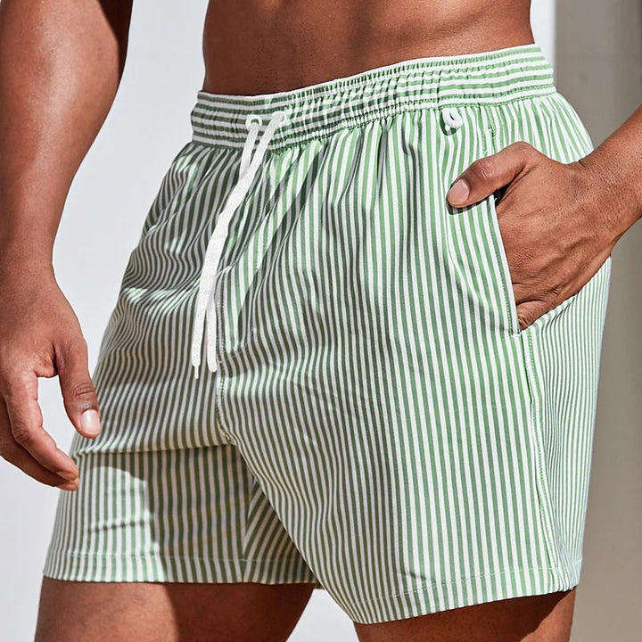 Mannen | Zwemshort met verticale strepen en trekkoord in de taille