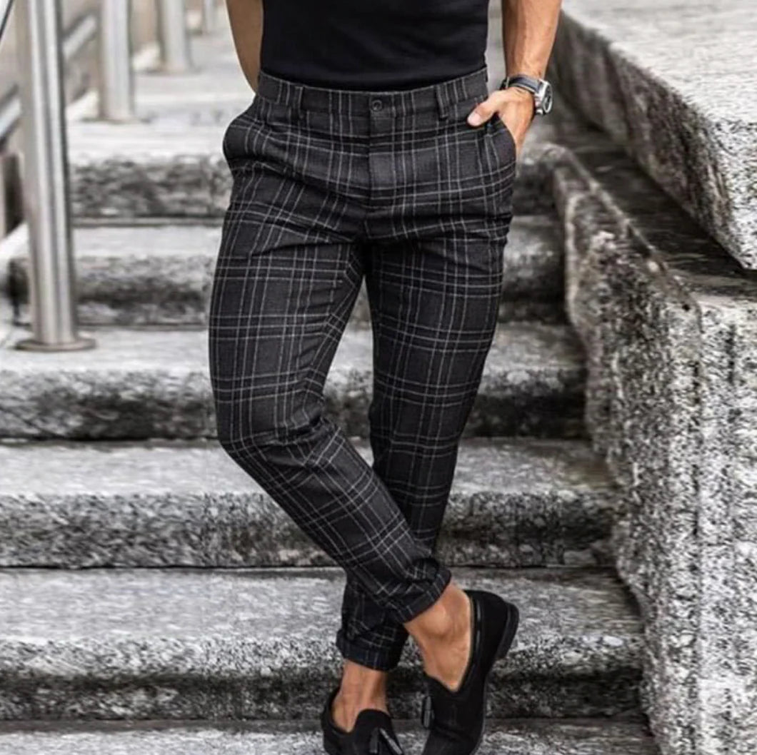 Mannen | Rechte broek met geruit patroon en klassieke snit